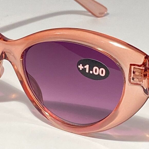 Reading Sunglasses 1.00 Clear Cranberry Sweetheart Frames Purple Lenses NWT main image 8
